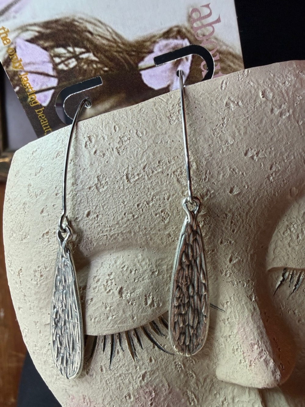 Sterling Silver Textured Teardrop Dangle Earrings - Silver